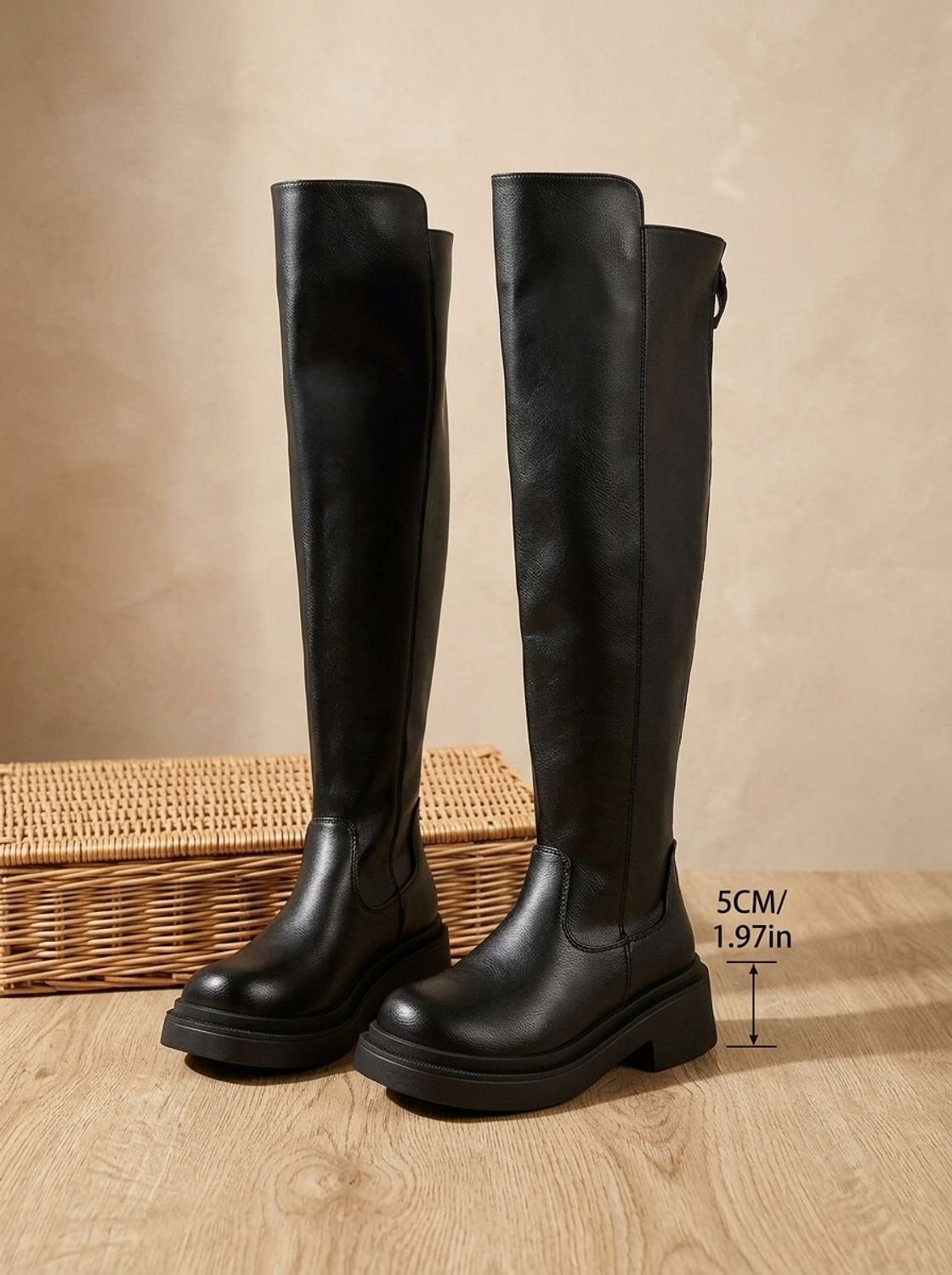 Women's Heel-Free Over-the-Knee Boots with Chunky Sole and Side Zip