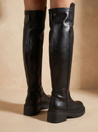 Women's Heel-Free Over-the-Knee Boots with Chunky Sole and Side Zip