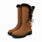 Women's Faux Fur-Trimmed Suede-Look Snow Boots with Laced Top