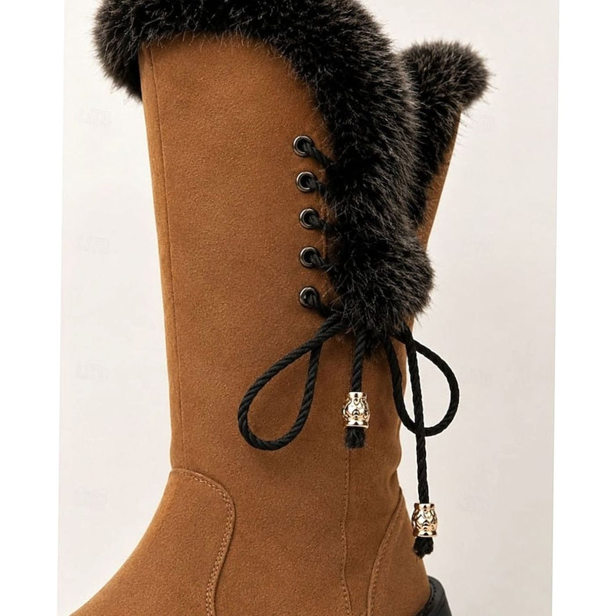 Women's Faux Fur-Trimmed Suede-Look Snow Boots with Laced Top