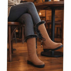 Women's Faux Fur-Trimmed Suede-Look Snow Boots with Laced Top