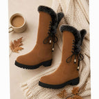 Women's Faux Fur-Trimmed Suede-Look Snow Boots with Laced Top