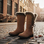 Women's Faux Fur-Trimmed Suede-Look Snow Boots with Laced Top