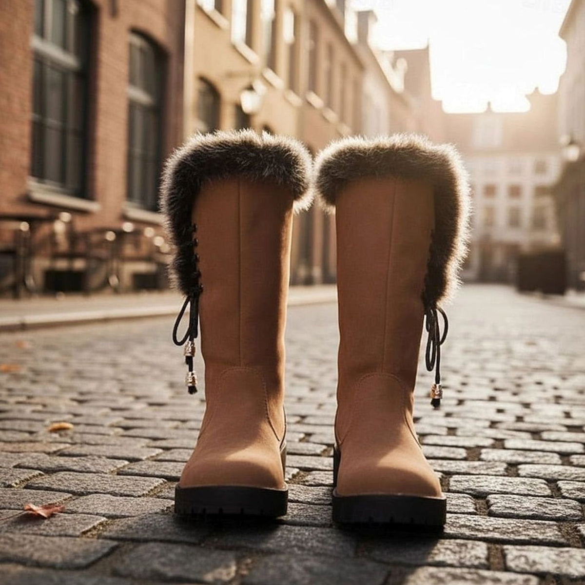 Women's Faux Fur-Trimmed Suede-Look Snow Boots with Laced Top