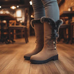 Women's Faux Fur-Trimmed Suede-Look Snow Boots with Laced Top