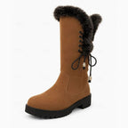 Women's Faux Fur-Trimmed Suede-Look Snow Boots with Laced Top