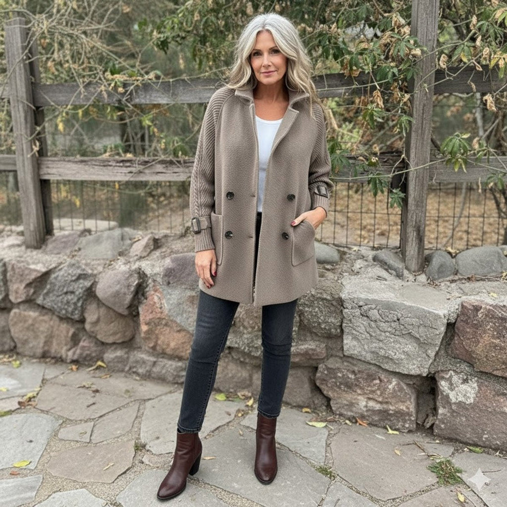 Women's Two-Texture Tailored Jacket with Cable-Knit Sleeves