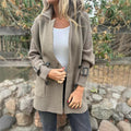 Women's Two-Texture Tailored Jacket with Cable-Knit Sleeves - Taupe