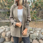 Women's Two-Texture Tailored Jacket with Cable-Knit Sleeves - Taupe