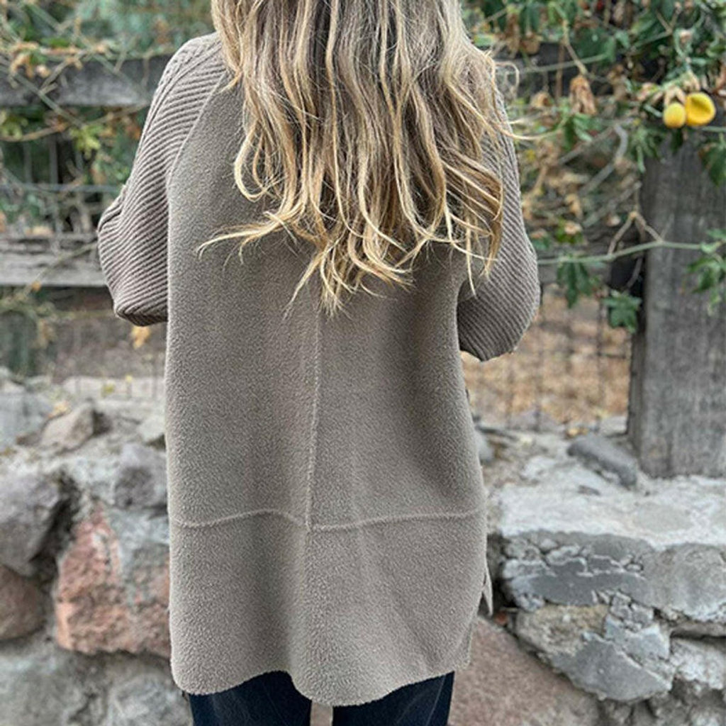 Women's Two-Texture Tailored Jacket with Cable-Knit Sleeves