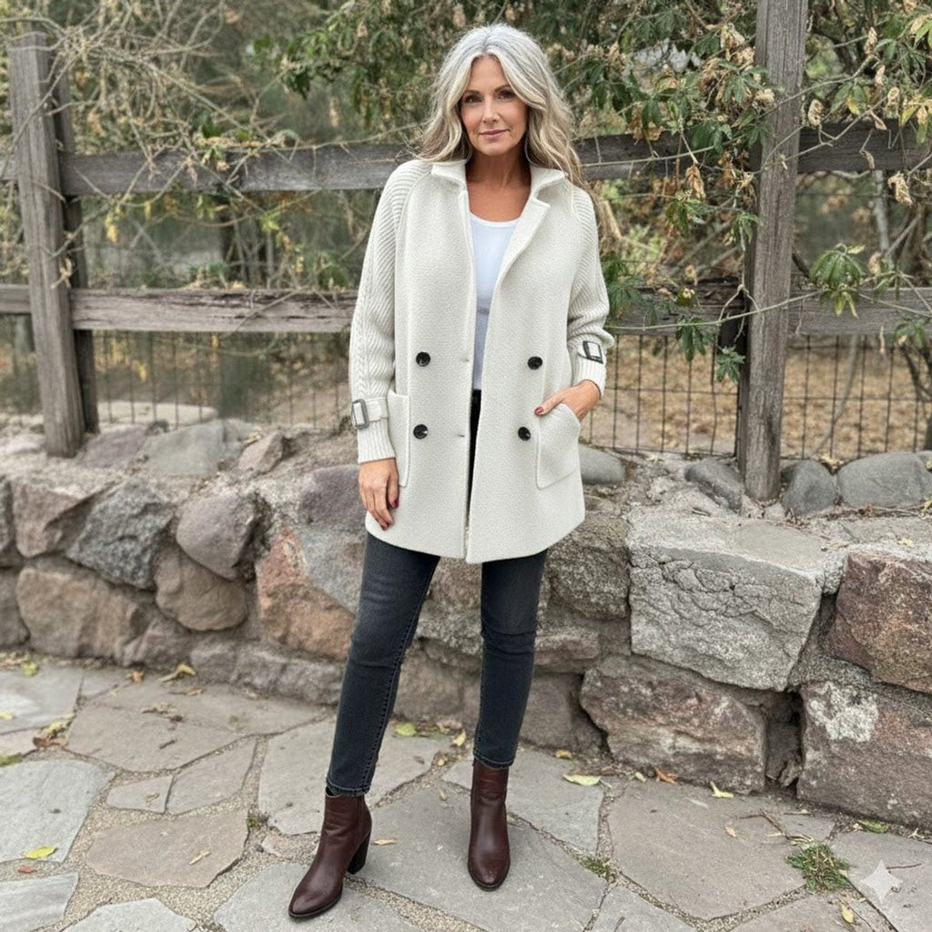 Women's Two-Texture Tailored Jacket with Cable-Knit Sleeves