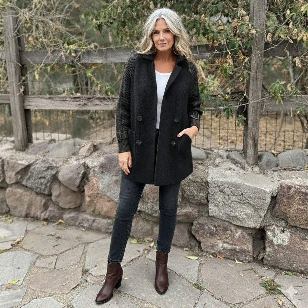 Women's Two-Texture Tailored Jacket with Cable-Knit Sleeves