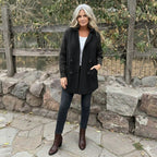 Women's Two-Texture Tailored Jacket with Cable-Knit Sleeves