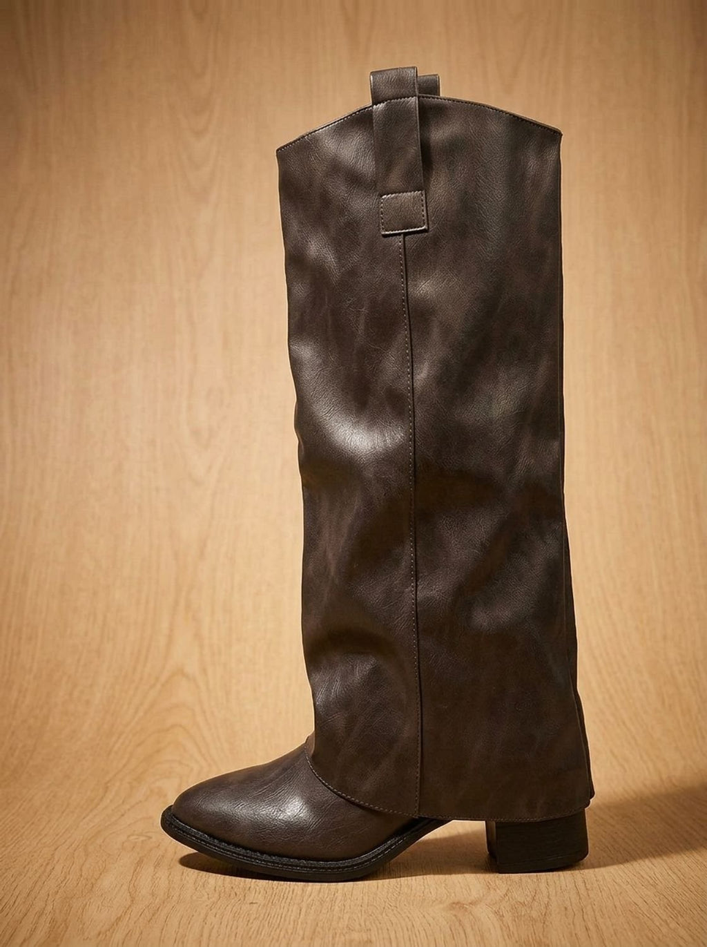 Women's Mid-Heel Western Knee-High Boots in Vintage Faux Leather