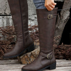 Women's Buckle-Strap Riding Boots with Inner Zip and Padded Footbed