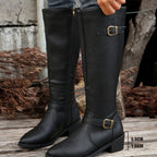 Women's Buckle-Strap Riding Boots with Inner Zip and Padded Footbed