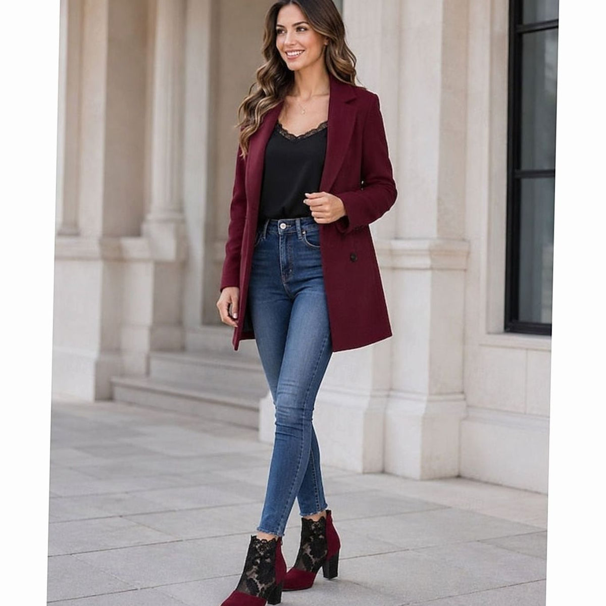 Women's Dressy Floral Lace Suede Boots with Steady Block Heel