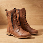 Women's Wipe-Clean Faux Leather Mid-Calf Boots with Lace and Zip