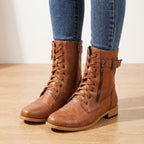 Women's Wipe-Clean Faux Leather Mid-Calf Boots with Lace and Zip