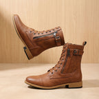 Women's Wipe-Clean Faux Leather Mid-Calf Boots with Lace and Zip