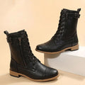 Women's Wipe-Clean Faux Leather Mid-Calf Boots with Lace and Zip - Brown