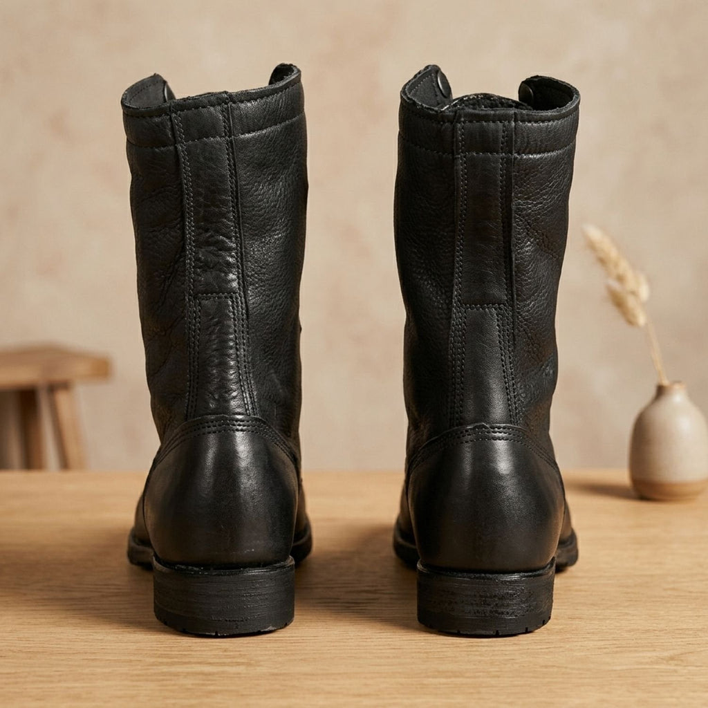 Women's Leather Lace-Up Mid-Calf Boots with Shock-Absorbing Sole