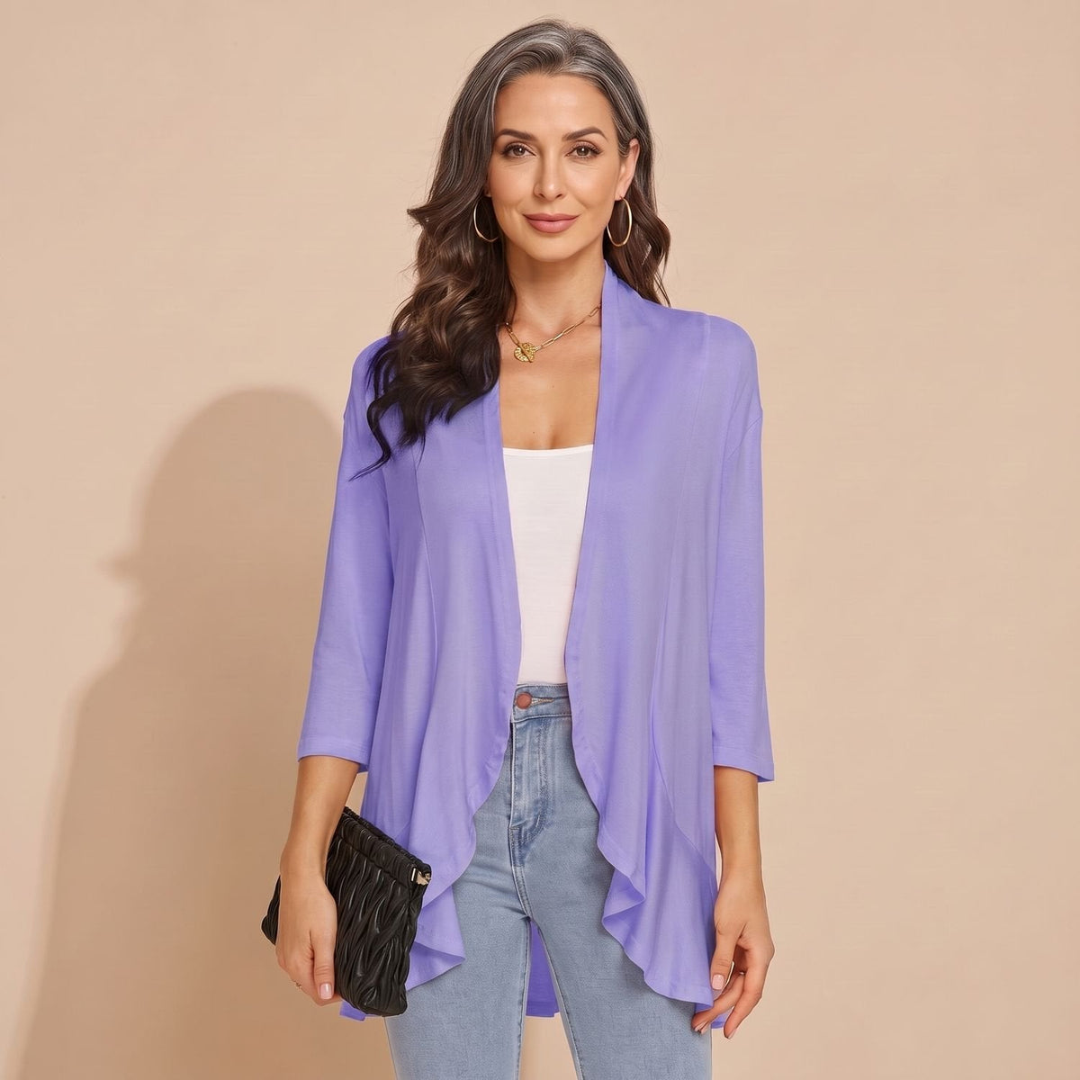 Women's Waterfall-Front Light Cardigan for Cool Summer Evenings - Light Purple