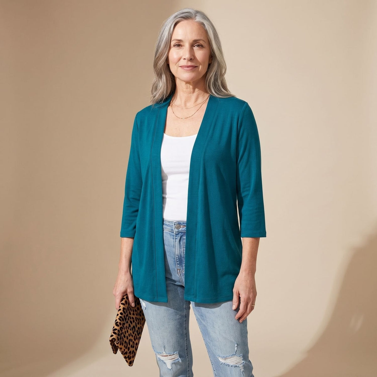 Women's Waterfall-Front Light Cardigan for Cool Summer Evenings - Green