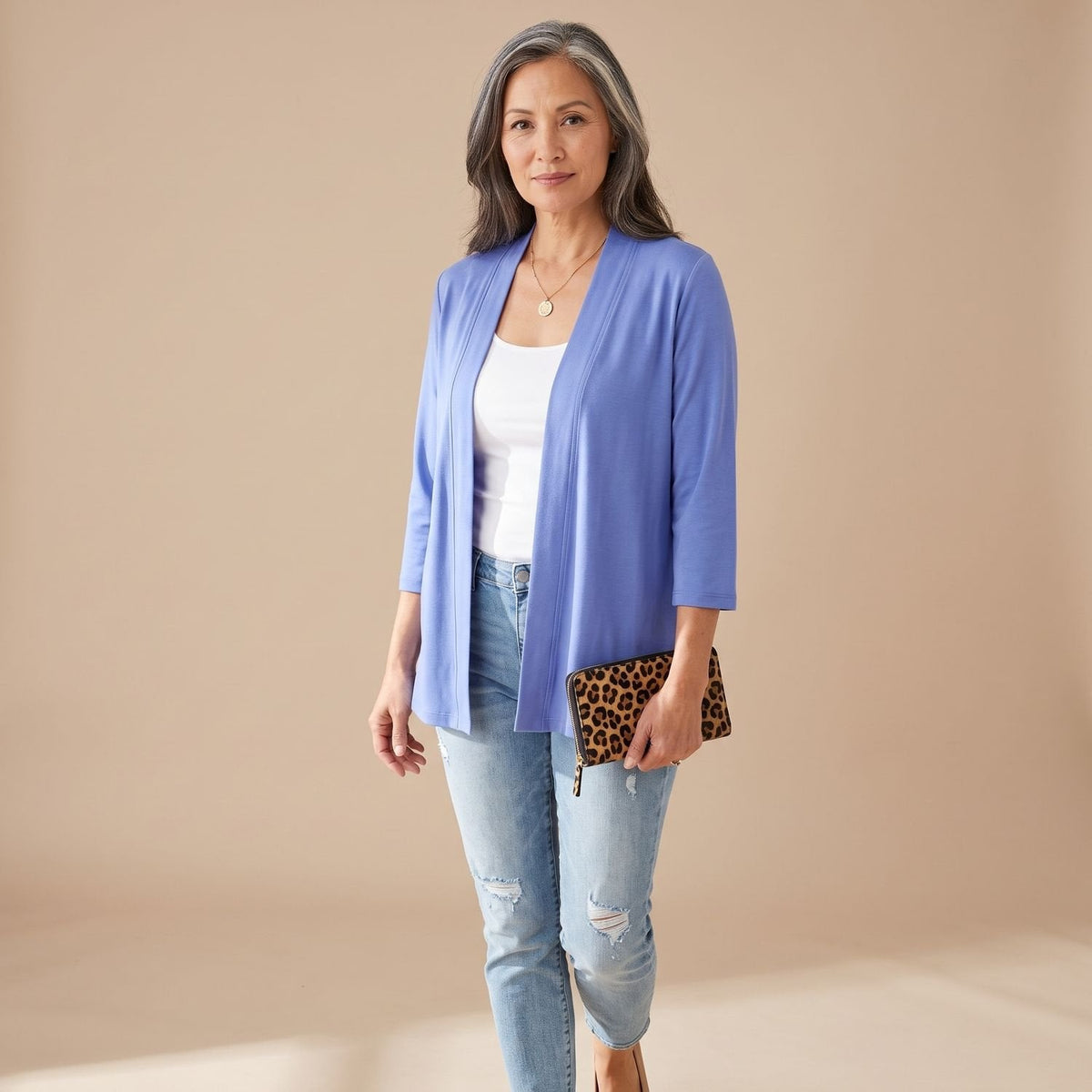 Women's Waterfall-Front Light Cardigan for Cool Summer Evenings - Light Blue