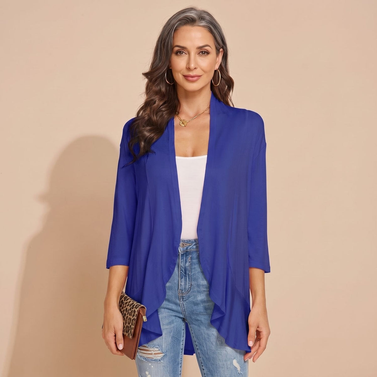 Women's Waterfall-Front Light Cardigan for Cool Summer Evenings - Blue
