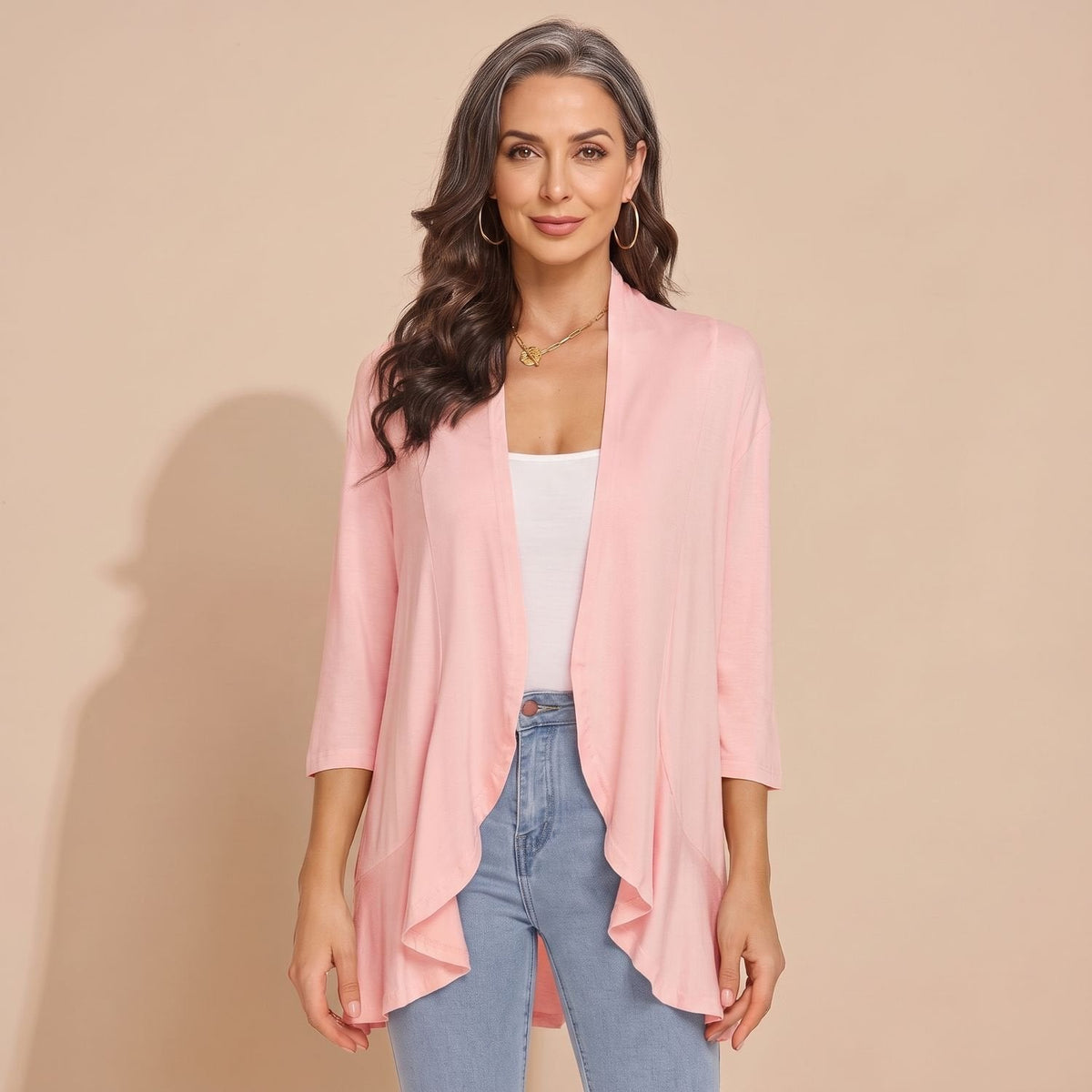 Women's Waterfall-Front Light Cardigan for Cool Summer Evenings - Pink