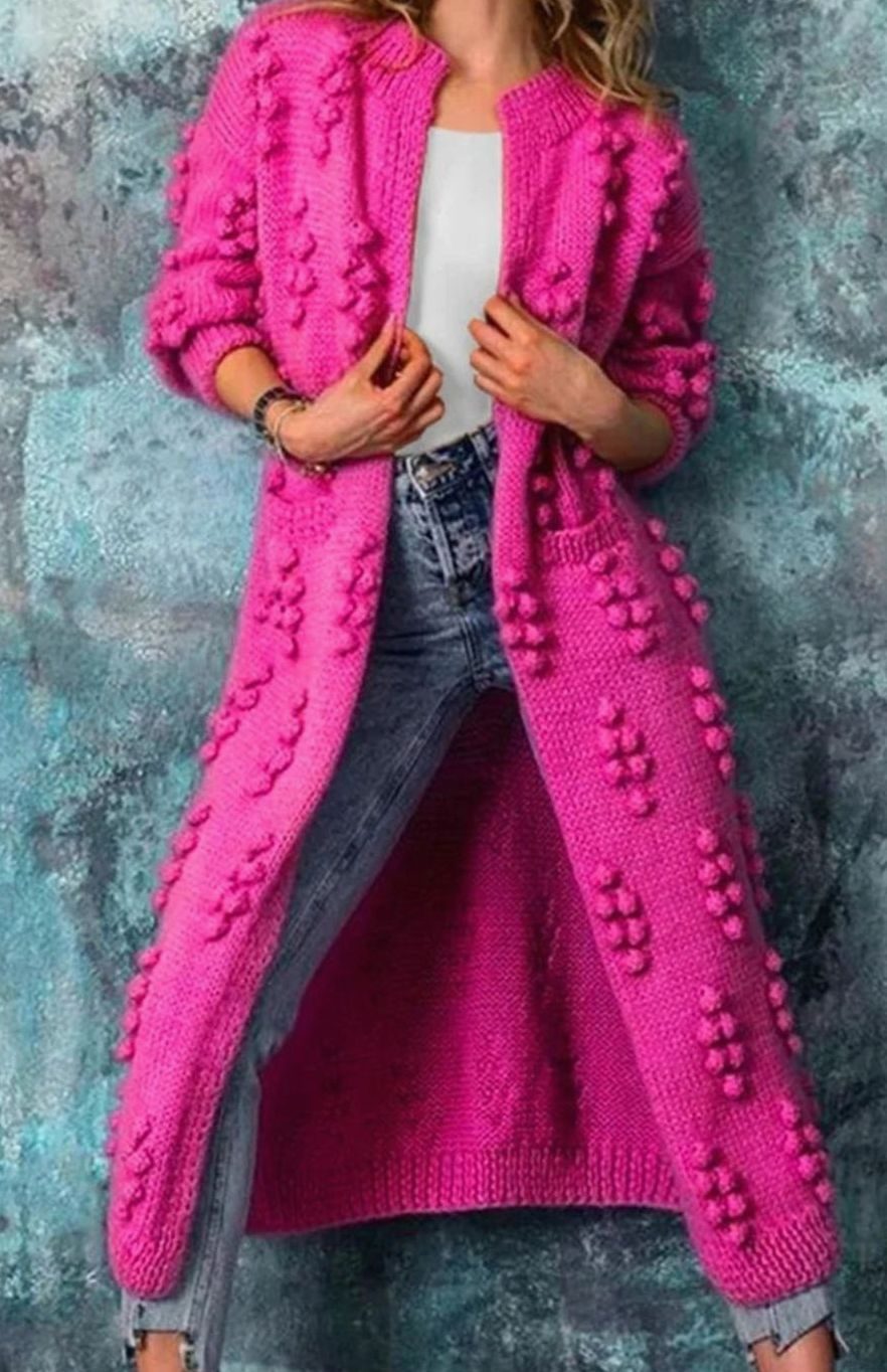 Women's Bobble-Textured Longline Knit Coatigan - Pink