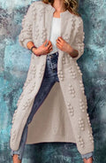 Women's Bobble-Textured Longline Knit Coatigan - Beige