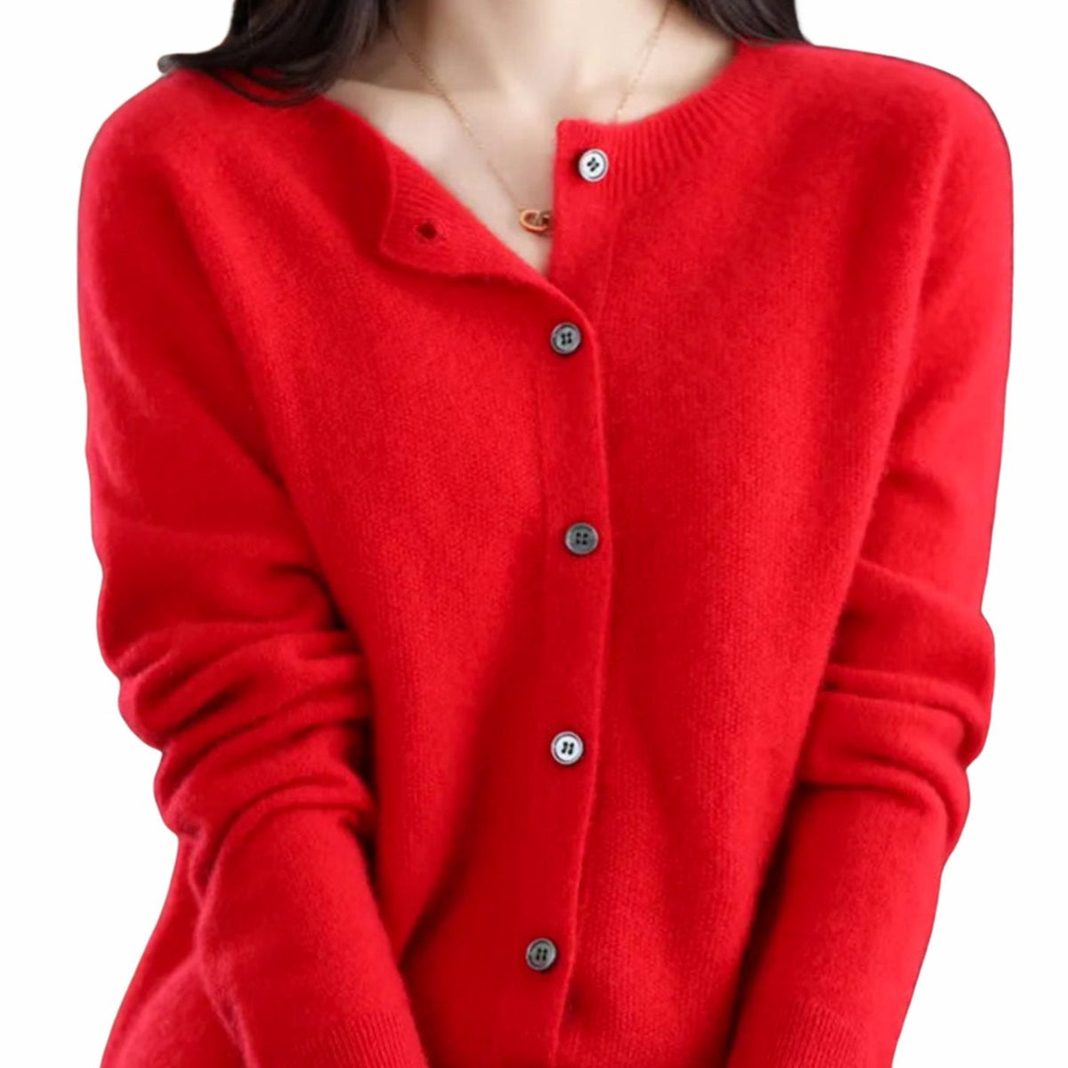 Women's Single-Breasted Merino Wool Cardigan with Crew Neck