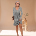Women's Relaxed-Cut Sequin Above-Knee Dress with Long Sleeves