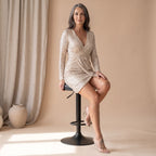 Women's Tulip-Hem Wrap Mini Dress in All-Over Sequins