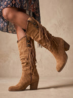 Women's Arch Support Western Boots with Whipstitch and Fringe Trim