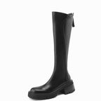 Women's Sleek Leather Lug-Sole Knee Boots with Orthopedic Cushioning