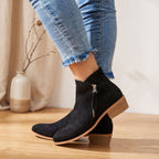 Women's Orthopedic Zip-Up Ankle Boots in Soft Suede-Look Finish