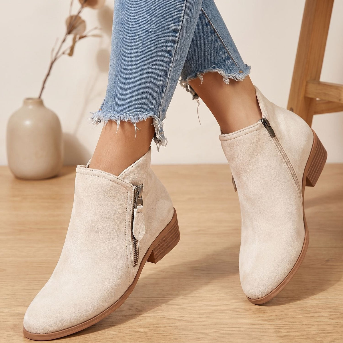 Women's Orthopedic Zip-Up Ankle Boots in Soft Suede-Look Finish