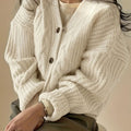 Women's Roomy Thick-Cable Cardigan with Horn-Style Button Front - Apricot