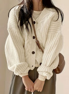 Women's Roomy Thick-Cable Cardigan with Horn-Style Button Front