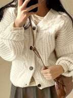 Women's Roomy Thick-Cable Cardigan with Horn-Style Button Front
