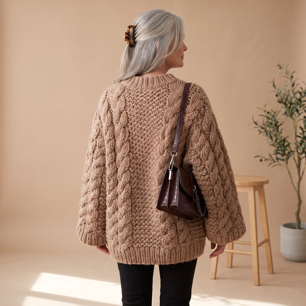Women's Chunky Cable-Knit Jumper with Generous Sleeves