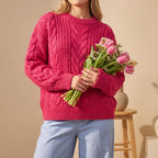 Women's Chunky Cable-Knit Jumper with Generous Sleeves