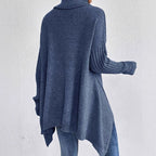 Women's High-Low Hem Oversized Ribbed Roll Neck Jumper