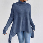 Women's High-Low Hem Oversized Ribbed Roll Neck Jumper