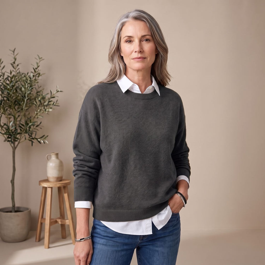 Women's Roomy Crew Neck Jumper for Smart-Casual Layering