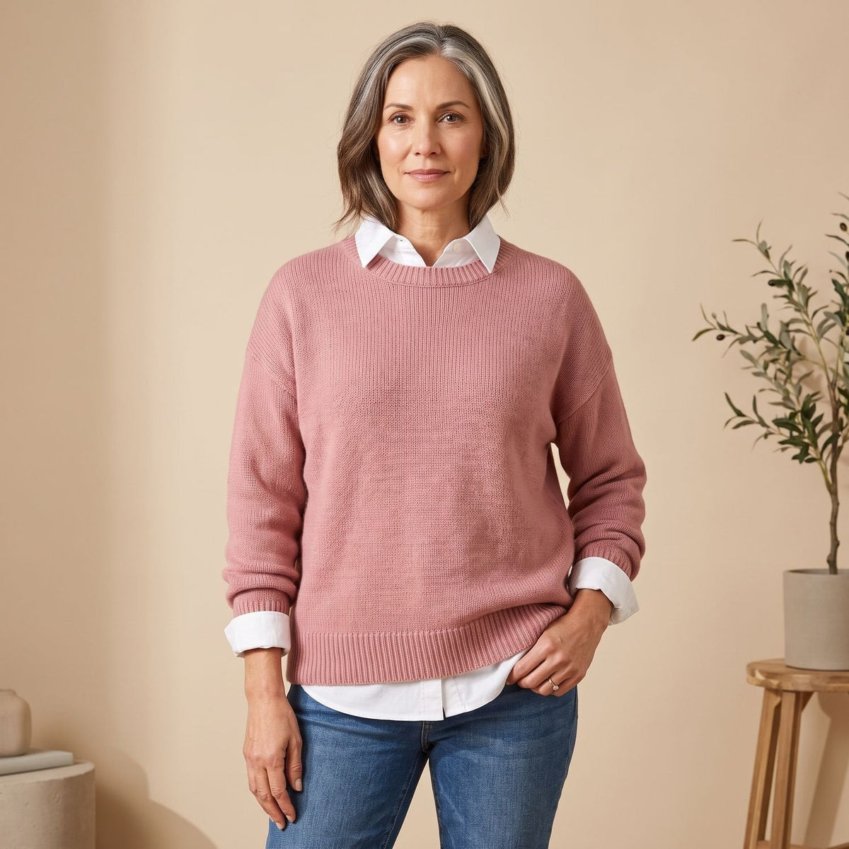 Women's Roomy Crew Neck Jumper for Smart-Casual Layering