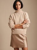 Women's Relaxed Oversized Soft Knit Jumper with High Rib Collar - Beige